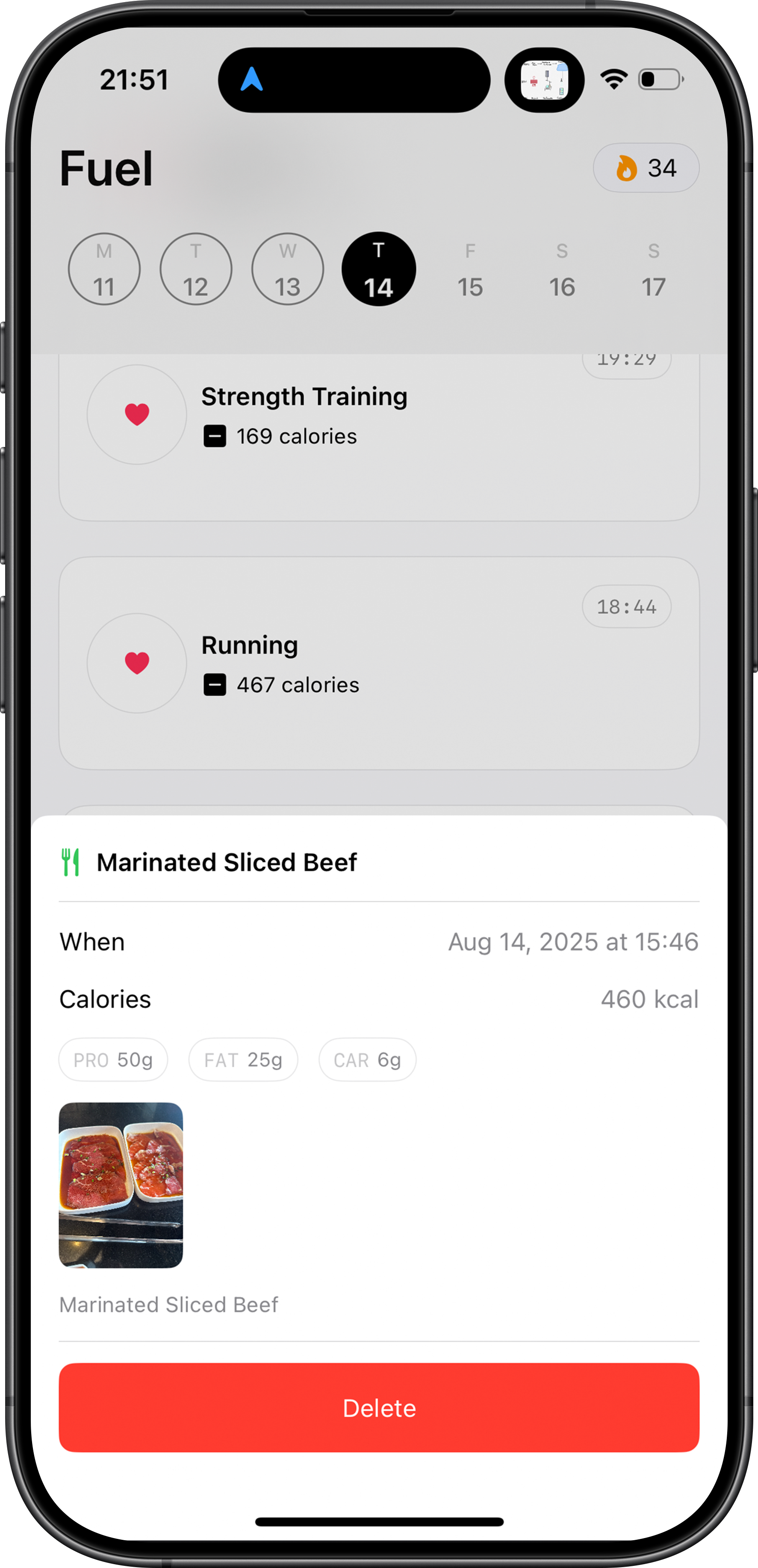 Fuel app dashboard screen on iPhone
